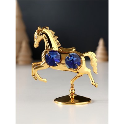 Фигурка металл «Лошадка маленькая» с 4 синими хрусталиками на подставке, 6.5×4×8.5 см