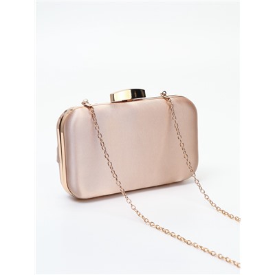 Сумка-клатч женская вечерняя на фермуаре, жёсткий корпус, на золотистой цепочке, бежевая