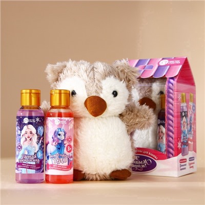 Подарочный набор новогодний детский «С Новым Годом», пена для ванны 2×100 мл и мягкая игрушка совёнок, Чистое счастье