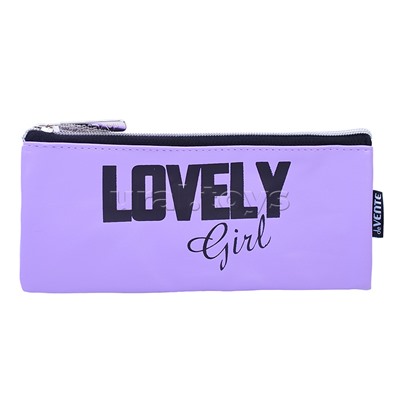 Пенал "Lovely Girl" 21,5x9x1 см, плоский для 35 предметов, на молнии, перчаточная искусственная кожа до -40C, с подкладом