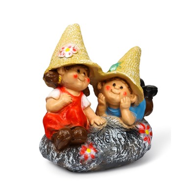Садовая фигура из полистоуна «Девочка с мальчиком на камне», 42×22×41 см