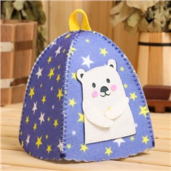 Шапка для бани и сауны «Застенчивый мишка», полиэстер, детская, синяя