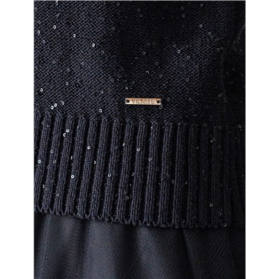 Джемпер с V вырезом и коротким рукавом из хлопковой пряжи с пайетками