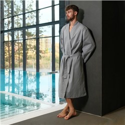 Халат вафельный мужской удлинённый Экономь и Я размер 46-48, цвет серый, 100% хлопок, 200 г/м²