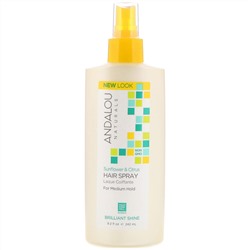 Andalou Naturals, Лак для волос, блестящее сияние, подсолнечник и цитрус, средней фиксации, 242 мл (8,2 жидкой унции)