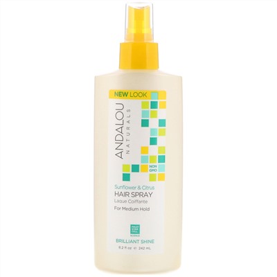 Andalou Naturals, Лак для волос, блестящее сияние, подсолнечник и цитрус, средней фиксации, 242 мл (8,2 жидкой унции)