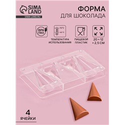 Форма для конфет и шоколада «Большой конус», 20×12×2.5 см, 4 ячейки 8×5×2.2 см, прозрачная