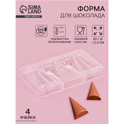 Форма для конфет и шоколада «Большой конус», 20×12×2.5 см, 4 ячейки 8×5×2.2 см, прозрачная