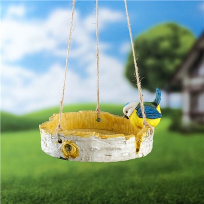 Садовая фигура из гипса «Кормушка с птичкой», подвесная, 17×17×8 см