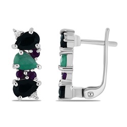 Серьги из серебра изумруд берилл, рубин корунд, сапфир корунд, Идель