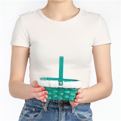 Корзина плетёная для хранения «Новогодняя», 15×12×7.5 см, ручка h=17.5 см, зелёная