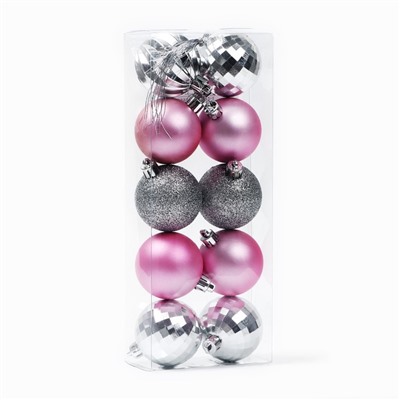 Шары ёлочные новогодние, d=5 см, 10 шт., розовые, серебристые