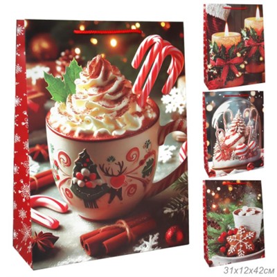 Пакет подарочный 31х42х12см Новый год / 5580ХL /уп 12/300/210 г