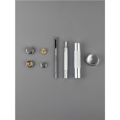 Кнопки установочные, Дельта, d=15 мм, 40 шт., с установщиком, в органайзере, 11.8×8.1×2.3 см, цвет серебряный