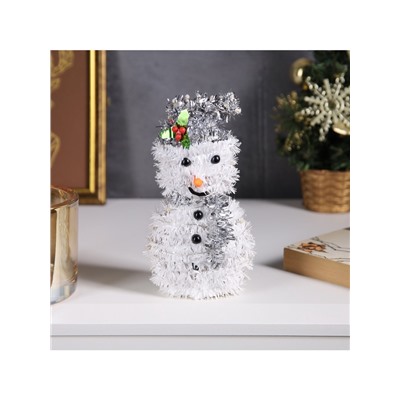 Светодиодная фигура из мишуры «Снеговик в серебристом» 16×9 см, 10 LED, батарейки AG10×3 (в комплекте), свечение тёплое белое