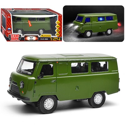 Машина металл UAZ УАЗ 452, 18,5 см, (свет-звук, двер. люк, баг,зеленый) инерц., в коробке