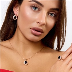 Комплект ювелирной бижутерии коллекция "Дубай" серьги, кулон и кольцо 17 р, покрытие позолота, вставка: фианиты, цвет: черный и прозрачный, арт.414.184-17