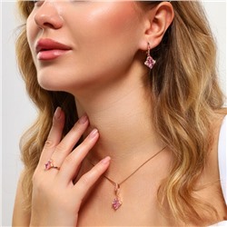 Комплект ювелирной бижутерии Дубайское золото, покрытие: позолота, серьги, кулон и кольцо 20 р, вставка: фианиты, цвет: розовый и прозрачный, арт.314.777-20