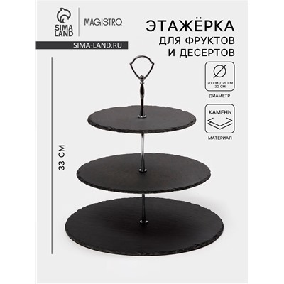Этажёрка для фруктов и десертов Magistro Valley, 3 яруса, d=30/25/20×33 см, сланец, чёрная