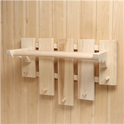 Полка - вешалка для бани и сауны, 58×50×30 см, настенная, липа, 5 крючков, «Добропаровъ»