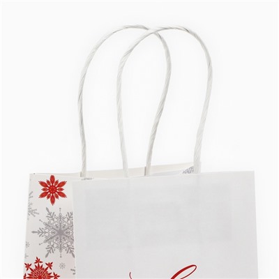 Пакет подарочный новогодний «С Новым годом», белый крафт, 12×21×9 см