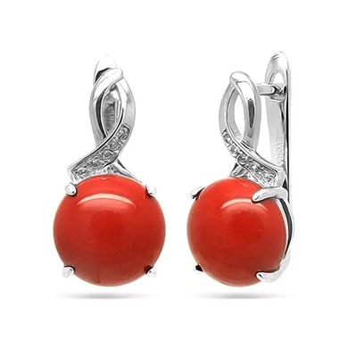 Серьги из серебра коралл, МЦВ57