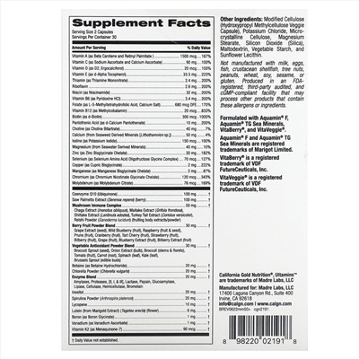California Gold Nutrition, Ultamins, мультивитамины для мужчин старше 50 лет, с коэнзимом Q10, грибами, ферментами, овощами и ягодами, 60 растительных капсул