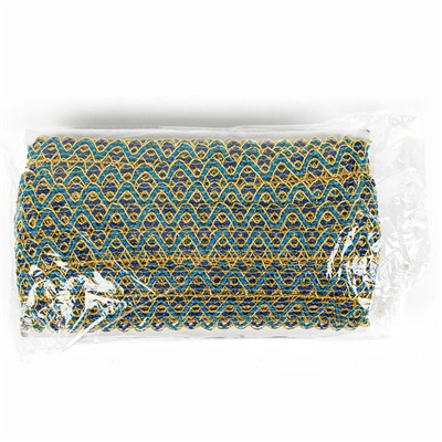 Тесьма «Зигзаг», ширина 3.5 см, в рулоне 25 м, сине-голубо-золотая