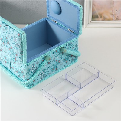 Шкатулка для рукоделия и шитья «Бабочки и цветочки на голубом», хранение ниток, иголок, мелочи, 19×26×14.5 см