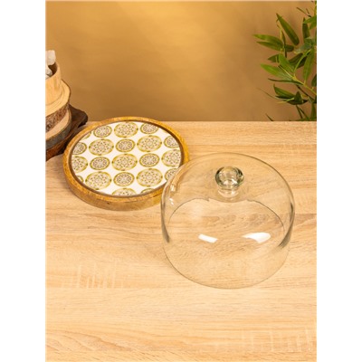 Клош стеклянный, 24×24×18.5 см, дерево