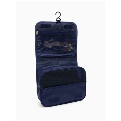 Косметичка-несессер дорожная на молнии, липучках, с крючком, ручкой, синяя