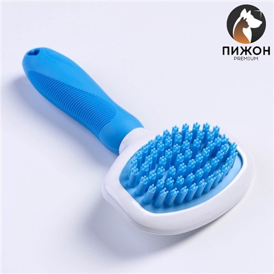 Пуходёрка, 9.8×18.5, с удлинёнными силиконовыми зубцами и массажным эффектом, пластик, голубая