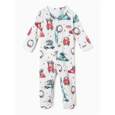 Комбинезон детский детский MINAKU New Year's cars, рост 62-68 см, белый