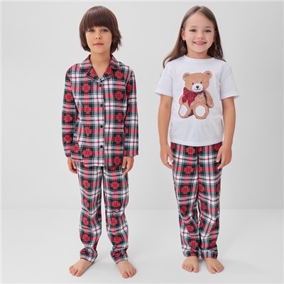 Пижама для девочки новогодняя (футболка и брюки) KAFTAN Christmas time размер 34 (122-128 см), бело-красная