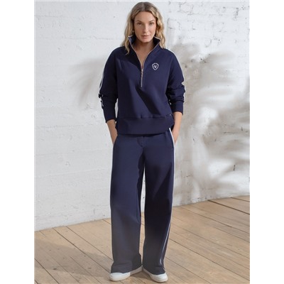 Джемпер с воротом на молнии и лампасами из футера двухнитки с эластаном