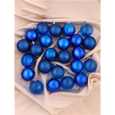 Ёлочные игрушки «Далия», шары новогодние, d=6 см, набор 24 шт., синий
