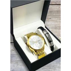 Подарочный набор для мужчины часы и браслет + коробка #22853388