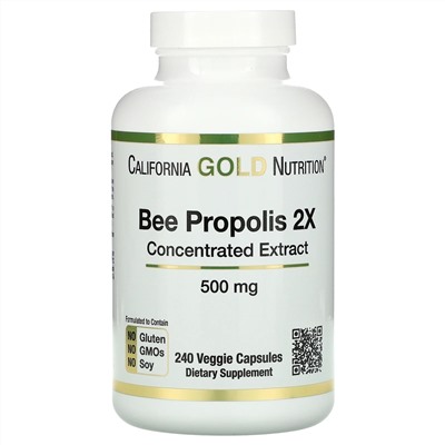 California Gold Nutrition, прополис 2X, концентрированный экстракт, 500 мг, 240 растительных капсул