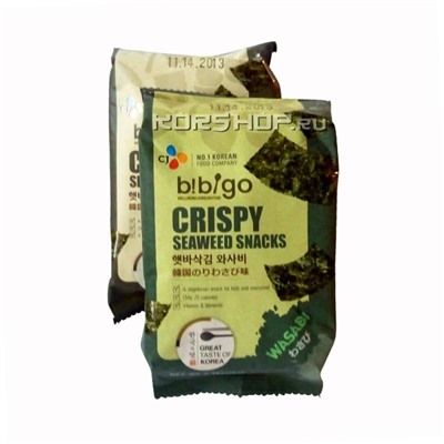 Морская капуста хрустящие снеки со вкусом васаби Bibigo, CJ Корея 5 г