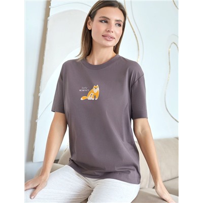 Футболка с принтом свободная из премиального 100% хлопка