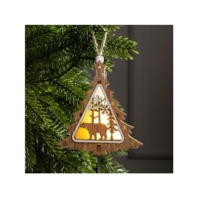 Ёлочная игрушка «Ёлочка с медведем», 11×11×2 см, от батареек, свечение тёплое белое