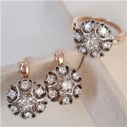 Комплект ювелирная бижутерия коллекция  "Дубай" серьги и кольцо 18 р, покрытие: позолота, вставка: фианиты, цвет: прозрачный, арт.217.324-18