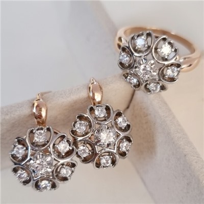 Комплект ювелирная бижутерия коллекция  "Дубай" серьги и кольцо 18 р, покрытие: позолота, вставка: фианиты, цвет: прозрачный, арт.217.324-18