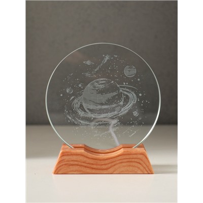 Световая фигурка стекло «Диск. Голограмма: Сатурн», 5×LED, d=10 см, USB, 10×4×11.4 см
