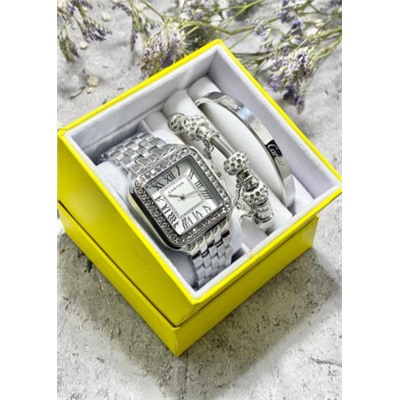 Подарочный набор для женщин часы, 2 браслета + коробка #22853237