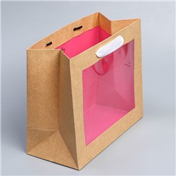 Пакет подарочный новогодний крафтовый с пластиковым окном «С Новым годом», 24×20×11 см