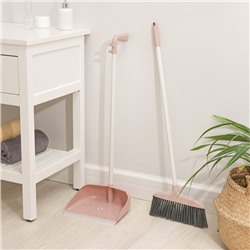 Щётка для пола Доляна, совок 25×23 см, щётка 29×84 см, металлическая ручка 77 см, розовая