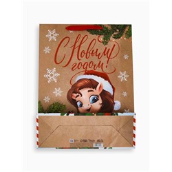 Пакет новогодний крафтовый подарочный «Новый год 2026», лошадь, L 31×40×11.5 см