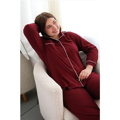 Пижама с брюками на пуговицах больших размеров Однотоннная НАТАЛИ, 1224906