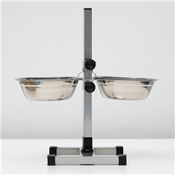 Подставка с мисками, 2×2 л, высота 50 см, разборная с верхним фиксатором, хром